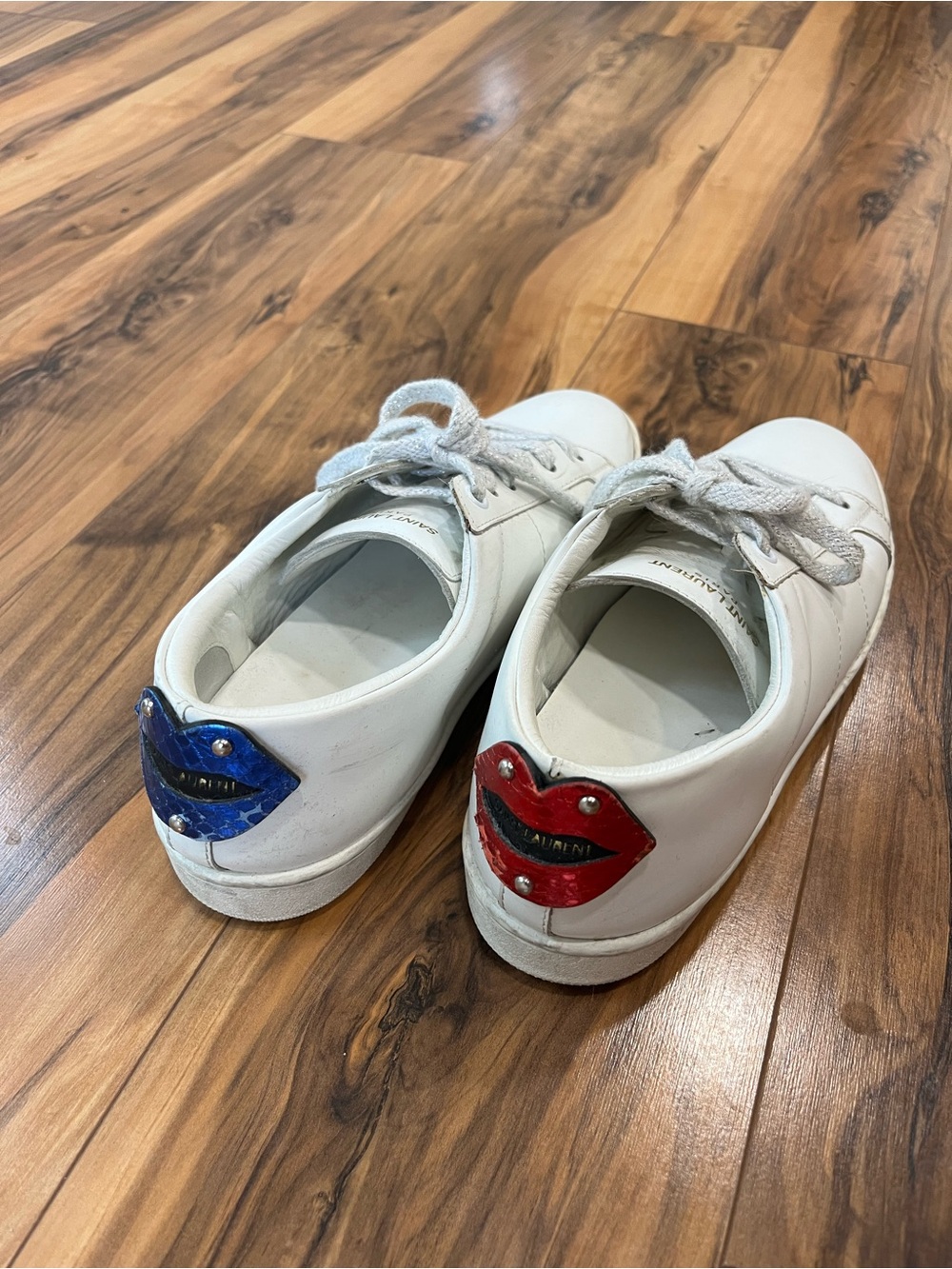 Saint Laurent Paris Sneakers with Red & Blue Lip Heel Accents